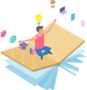 online learning platform illustration with student and study tools